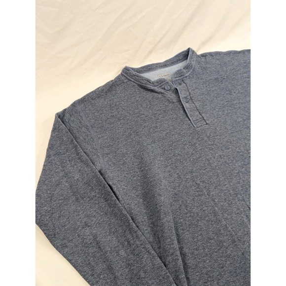 LL Bean Shirt L Tall Blue River Drivers Henley Wool Blend Two Layer Outdoor - Picture 2 of 8